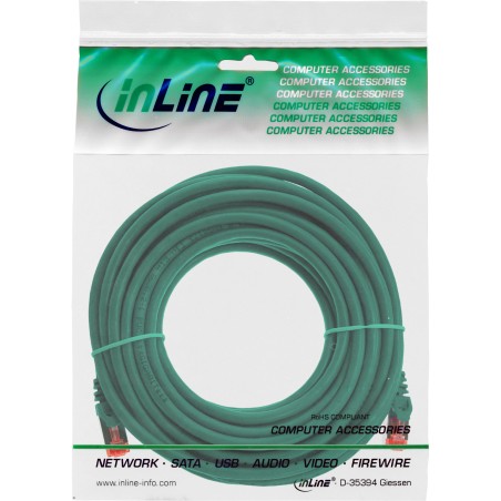 76900G - Câble patch InLine®, S/FTP (PiMf), Cat.6, sans halogène, cuivre, vert, 10 m