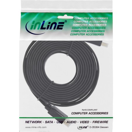 17055F - Câble plat haute vitesse InLine® HDMI avec Ethernet, contacts plaqués or, noir, 0,5 m