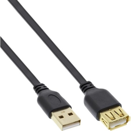 InLine® USB 2.0 Flachkabel Verlängerung, A Stecker / Buchse, schwarz, Kontakte gold, 5m