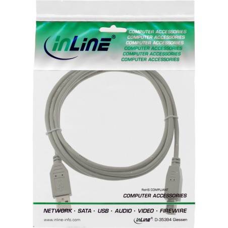 34518H - Câble InLine® USB 2.0, A vers B, beige, 2,0 m