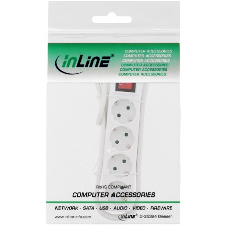 16445G - InLine® Multiprise, 4x contact de protection, avec interrupteur, blanc, 5m