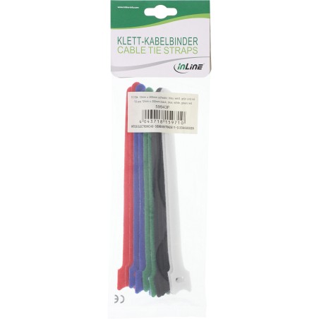 59943F - Colliers de câble InLine® 12x200 mm, fermeture velcro, lot de 10, 5 couleurs différentes