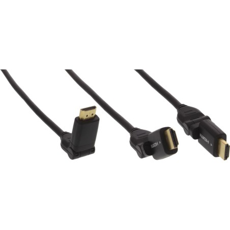 InLine® HDMI Kabel, HDMI-High Speed mit Ethernet, Stecker / Stecker, verg. Kontakte, schwarz, flexible Winkelstecker, 1m