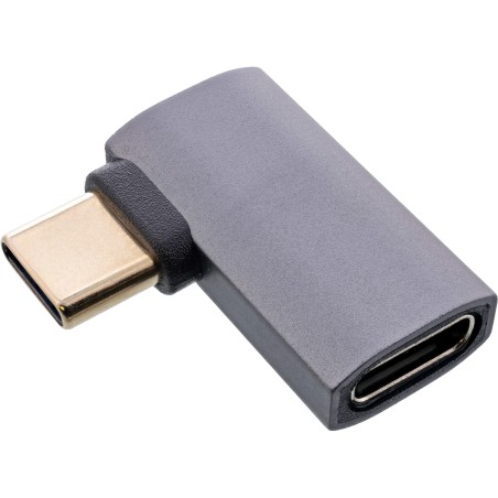 InLine® Adaptateur USB4, USB-C prise/prise femelle coudé à droite/à gauche, alu, gris