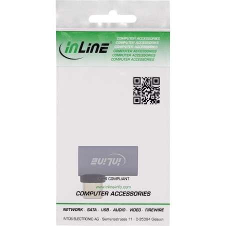 InLine® Adaptateur USB4, USB-C prise/prise femelle coudé à droite/à gauche, alu, gris