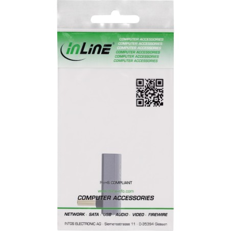 InLine® Adaptateur USB4, USB-C prise/prise femelle coudé(e) en haut/en bas, aluminium, gris