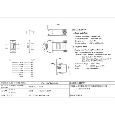 Adaptateur, InLine®, 9 broches Sub D mâle à RJ45 Bu