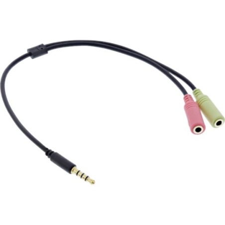 InLine® Audio Headset Adapterkabel, 3,5mm Klinke Stecker 4pol. an 2x 3,5mm Klinke Buchse, 0,15m