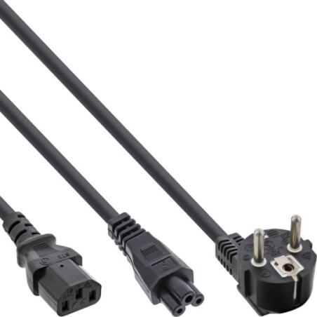 InLine® Netz-Y-Kabel, 1x Schutzkontaktstecker zu Kaltgeräte- & Notebookstecker, 2m