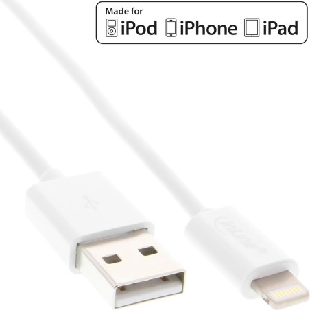 InLine® Lightning USB Kabel, für iPad, iPhone, iPod, weiß, 3m