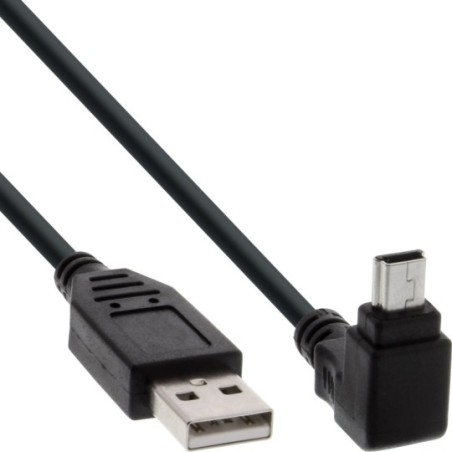 InLine® USB 2.0 Mini-Kabel, Stecker A an Mini-B Stecker (5pol.) oben abgewinkelt 90°, schwarz, 0,5m