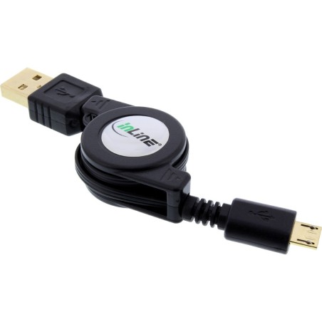 InLine® Micro-USB 2.0 Roll-Kabel, USB-A Stecker an Micro-B Stecker, 0,75m