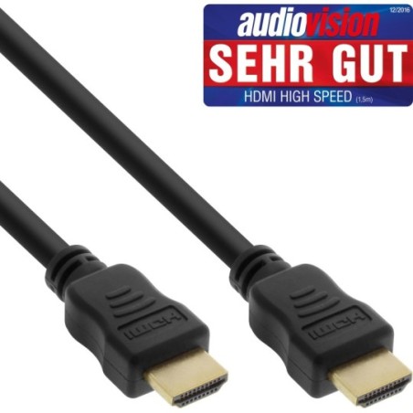 InLine® HDMI Kabel, HDMI-High Speed mit Ethernet, Premium, Stecker / Stecker, schwarz / gold, 1,5m