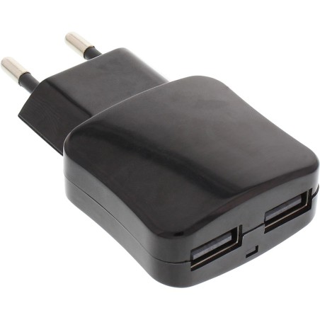 InLine® USB Netzteil 2-fach, Ladegerät, Stromadapter, 100-240V zu 5V/2.1A, schwarz