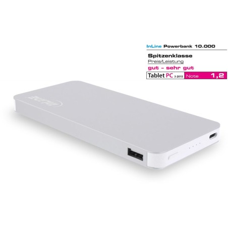 InLine® USB Zusatzakku PowerBank 10000mAh, silber