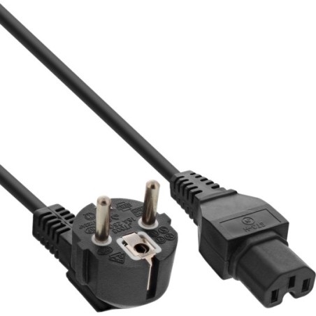 InLine® Netzkabel, Schutzkontakt gewinkelt auf Warmgerätestecker C15 gerade, schwarz, 1,8m