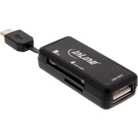 InLine® USB OTG Cardreader & 3-fach USB 2.0 Hub, für SDXC und microSD, mit Adapter