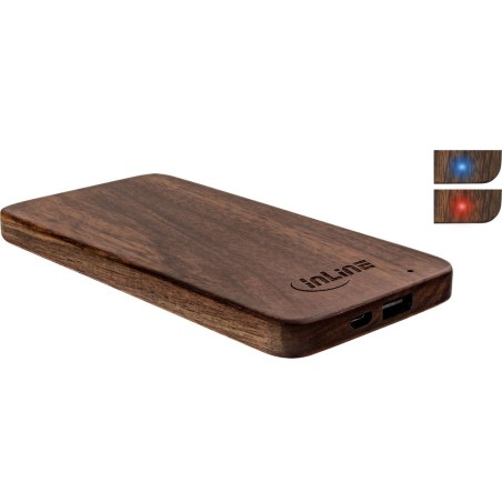 InLine® woodplate, USB Akku PowerBank 5.000mAh, mit LED Anzeige, Echtholz, Walnuss