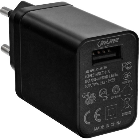 InLine® USB Netzteil, Ladegerät, 100-240V zu 5V/2,5A, schwarz