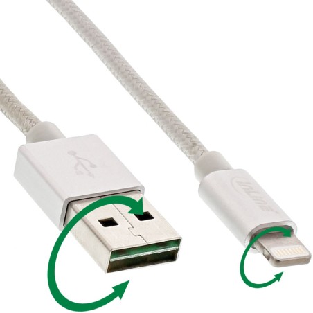 InLine® Lightning USB Kabel, für iPad, iPhone, iPod, silber/Alu, 1m