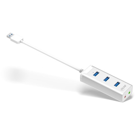 InLine® USB 3.0 HUB mit Audio Soundkarte, Aluminium Gehäuse mit 0,15m Kabel