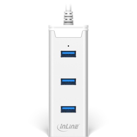 InLine® USB 3.0 HUB mit Audio Soundkarte, Aluminium Gehäuse mit 0,15m Kabel