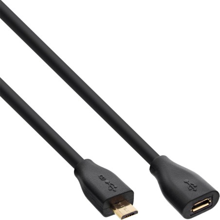 InLine® Micro-USB Verlängerung, USB 2.0 Micro-B Stecker auf Buchse, schwarz, vergoldete Kontakte, 1,5m