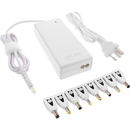 Inline® Universal Netzteil für Notebooks, 90W, USB, 100-240V, weiß mit 8 Wechselsteckern