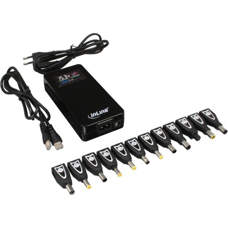 Inline® Universal Netzteil für Notebooks mit Farbdisplay, 90W, USB, 100-240V, schwarz mit 12 Wechselsteckern