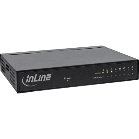 InLine® Netzwerk Switch 8 Port, Gigabit Ethernet, 10/100/1000MBit/s, Desktop, Metall, lüfterlos, geschirmte Ports