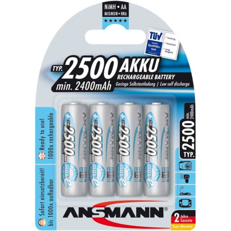 Ansmann "maxEplus" NiMH-Akku, Mignon (AA), 2500mAh, 4er Blister (5035442)