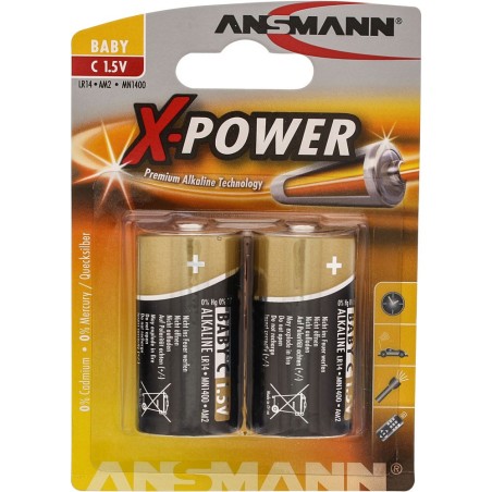 Ansmann Alkaline X-Power Batterie, Baby (C), 2er Pack (5015623), 7,5mAh