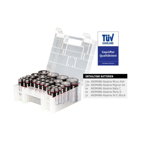 ANSMANN 35er-Vorratsbatteriebox, 14 x Micro-AAA, 12 x Mignon-AA, 4 x Baby-C, 4 x Mono-D, 1 x 9V-E-Block