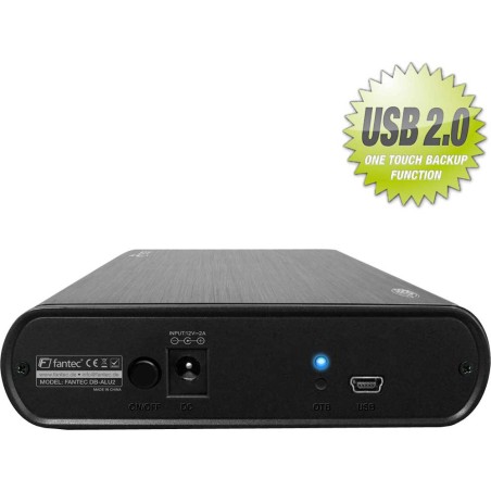 Gehäuse 3,5", USB 2.0+SATA, Fantec DB-ALU2 schwarz, für SATA-HDD