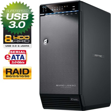 Gehäuse 8x 3,5" USB3.0/eSATA, mit RAID, Fantec QB-X8US3R schwarz, für SATA HDD