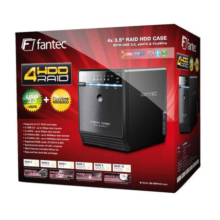 Gehäuse 4x 3,5" USB3.0/eSATA/Firewire mit RAID, Fantec QB-35RFEU3 schwarz, für SATA HDD