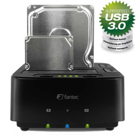 USB 3.0 zu SATA Docking Station, Fantec MR-CopyDU3, Clone, Backup, schwarz