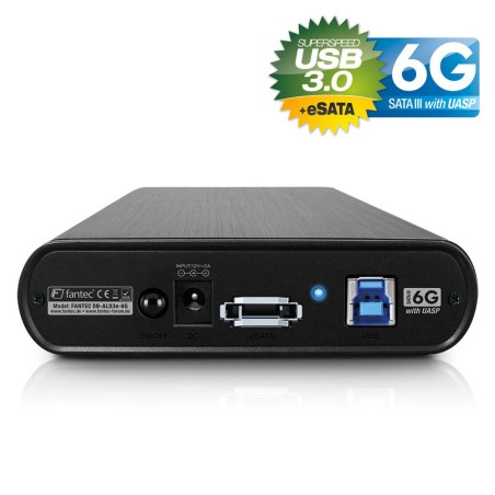 Gehäuse 3,5", USB 3.0 / eSATA 6G (USAP), Fantec DB-ALU3e-6G, für SATA-HDD, Alu, schwarz