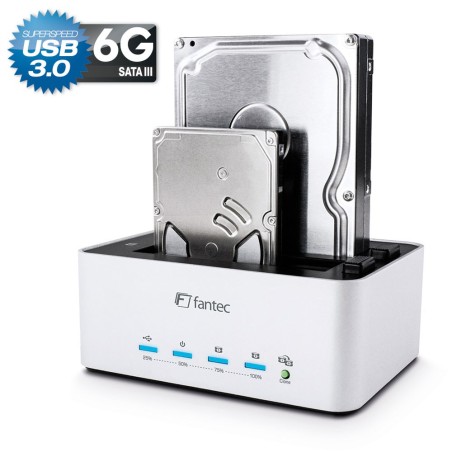 FANTEC AluDOCK 2X, HDD Klon & Docking Station mit USB 3.0 für 6,35cm (2,5") und 8,89cm (3,5") SATA Festplatten und SSDs