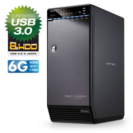 8-fach Festplattengehäuse (3,5"), eSATA & USB 3.0, FANTEC QB-X8US3-6G, für bis zu 8 SATA-I/II/III-Festplatten, schwarz