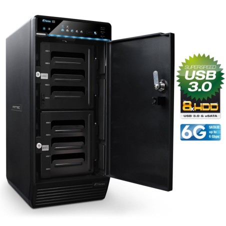 8-fach Festplattengehäuse (3,5"), eSATA & USB 3.0, FANTEC QB-X8US3-6G, für bis zu 8 SATA-I/II/III-Festplatten, schwarz