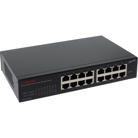 Longshine Gigabit Switch, 16-Port, LCS-GS8416, 19"-Version, Web Smart SNMP, lüfterlos