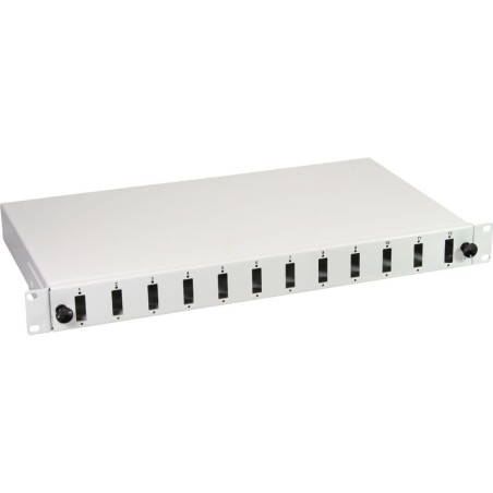 Spleißbox mit 12x SC Duplex Front, ausziebar, RAL7035, 19" / 1HE