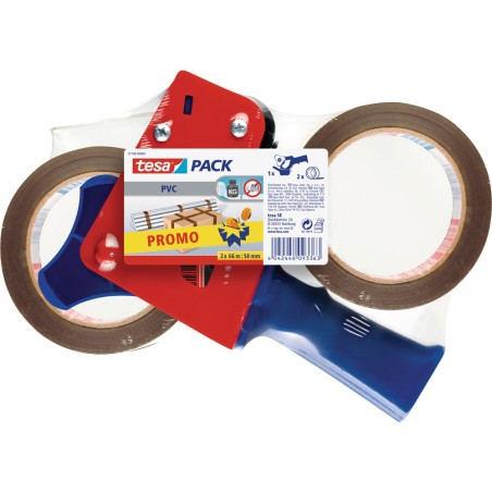 tesa pack, zwei Rollen (PVC), 66m x 55mm, plus tesapack-Handabroller