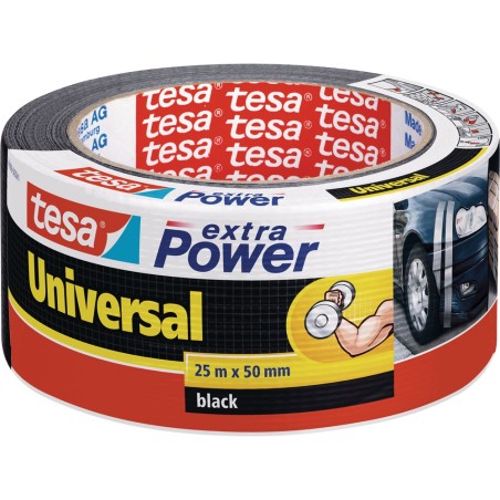 tesa extra power universal, 25m x 50mm, gewebeverstärktes Folienband, schwarz