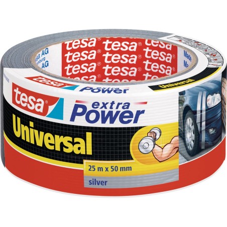 tesa extra power universal, 25m x 50mm, gewebeverstärktes Folienband, silber