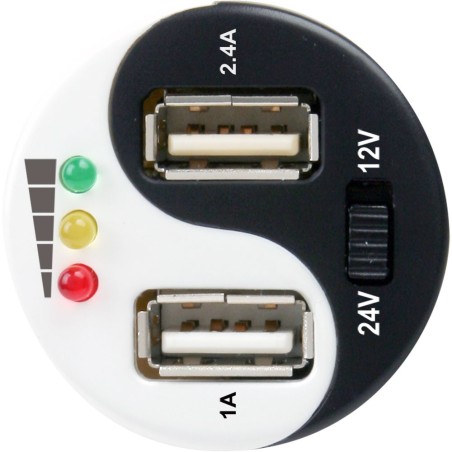 Titan USB KFZ Ladegerät Stromadapter, 12/24VDC zu 5V DC/3A, auf 2x USB Buchse, + Autobatterietester