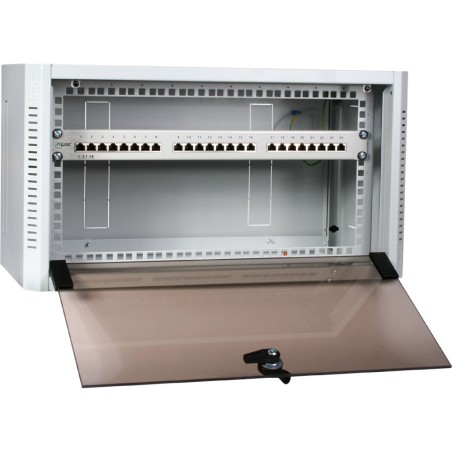 10"/19" Wandschrank Hybrid, mit Sichttür, Triton RKA-10-AS3-CAX-X1, Tiefe 260mm, lichtgrau