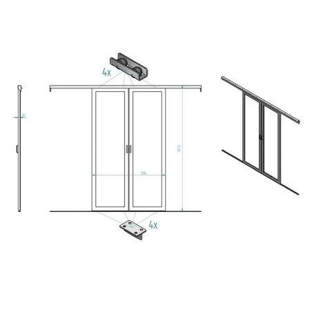 Zweiflügelschiebetür für Datenzentrum (Warm-/Kaltgang), Triton RAC-DT-D42-X1, 42U, 1200mm (B), mit Glasscheibe, lichtgrau