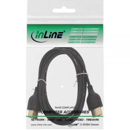 Câble Superslim HDMI A à A InLine®, HDMI haute vitesse avec Ethernet, Premium, noir / or, 1,8 m